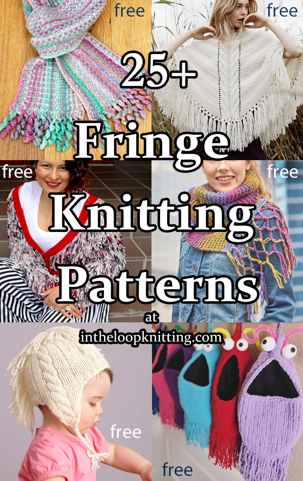 Fringe Knitting patterns for clothes, accessories, home decor, and more embellished with fringe. Many of the patterns are free. Updated 12/8/22