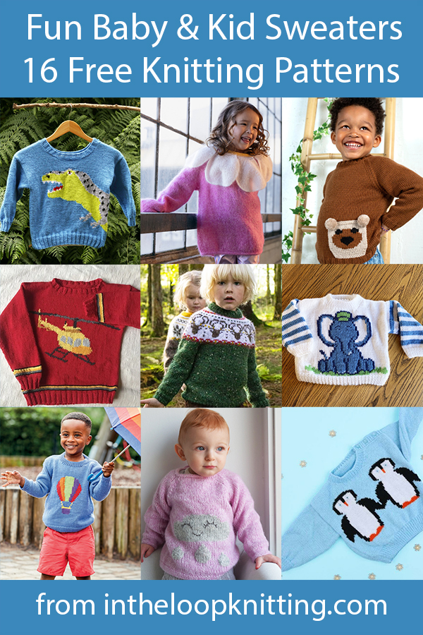 Free knitting patterns for babies and children for sweaters featuring animals, characters, scenes and more. Most patterns are free.