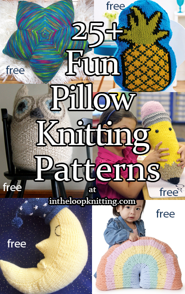 Knitting patterns for cushions and pillows in fun shapes. Most patterns are free.