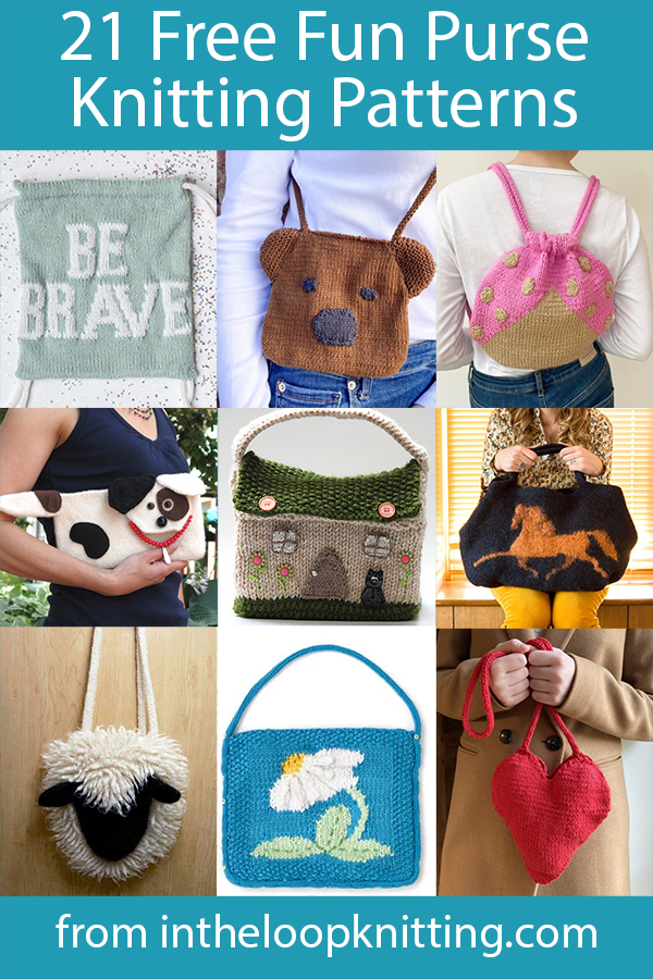 Free knitting Patterns for purses, tote bags and pouches with fun novelty designs. Most patterns are free.