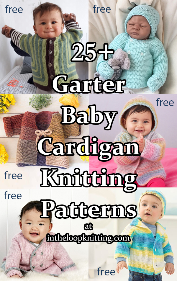 Garter Stitch Baby Cardigan Knitting Patterns for baby cardigan sweaters knit in garter stitch. Most patterns are free.
