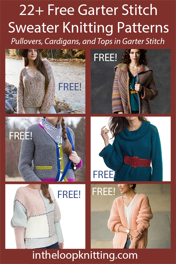 Garter Stitch Sweater Knitting Patterns for pullovers and cardigans knit with garter stitch. Many of the patterns are free