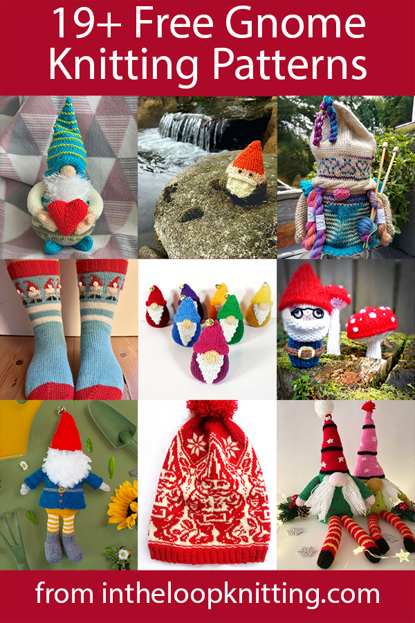 Knitting patterns for gnome themed toys, sweaters, socks, and more. Most patterns are free.
