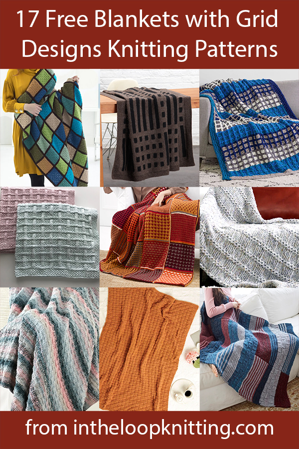 Grid Blanket Knitting Patterns for throws, afghans, and baby blankets with grid designs in texture and color including checkerboard, basketweave, gingham, and block designs. Most patterns are free. Updated 10/23/23