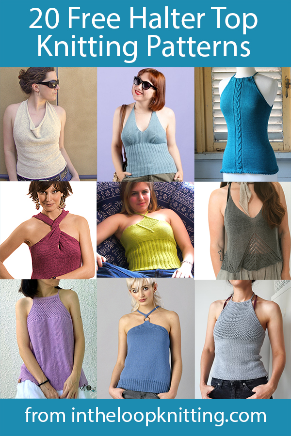 Free knitting patterns for sleeveless tops with halter and string necklines. Many of the patterns are free. Updated 7/31/23