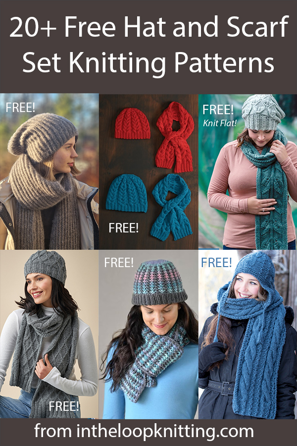 Matching hat and scarf knitting pattern sets. Many of the patterns are free.