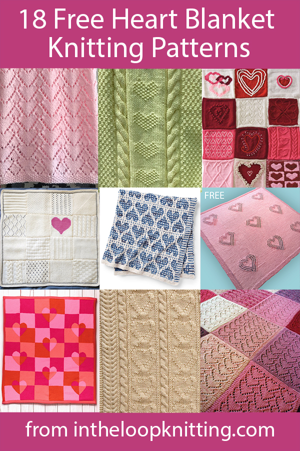Free knitting patterns for baby blankets and throws featuring heart motifs. Most patterns are free.