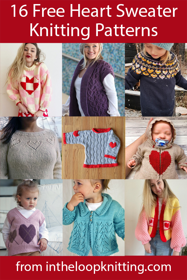 Heart Sweater Knitting Patterns for pullovers, cardigans, and tops with heart motifs for babies, children, and adults. Updated 12/31/2022. Most patterns are free.