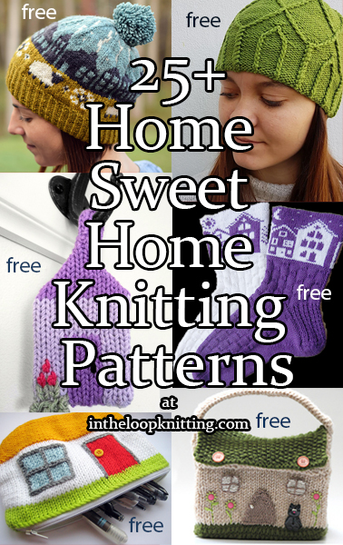 Knitting patterns that feature motifs of homes of all kinds from a Hobbit hole to a castle to a cabin. Most patterns are free. Updated 7/25/23.