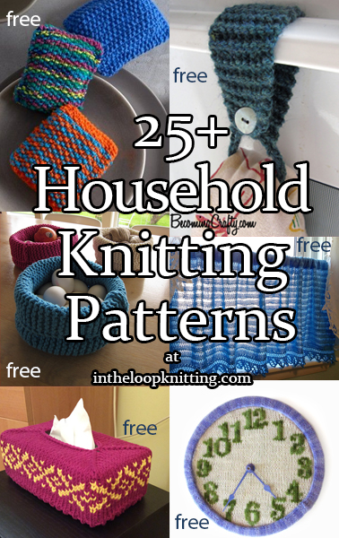 Household Knitting Patterns. Knitting patterns for every room in the house. These patterns make thoughtful and quick housewarming gifts, last minute holiday gifts, or more. Many of these patterns will help you use up your leftover yarn. Most patterns are free.