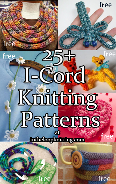 I-Cord Knitting Patterns. If you’re looking for the most portable, stash-busting, easy project, then I-cords are for you. Knitting i-cords only uses two double-pointed needles (no knitting in the round though!), scraps of yarn (for most projects), and knit stitches, usually only a few per row. But what do you do with them after you knit them if you aren’t attaching them to a purse or booties? Here are several great ideas.