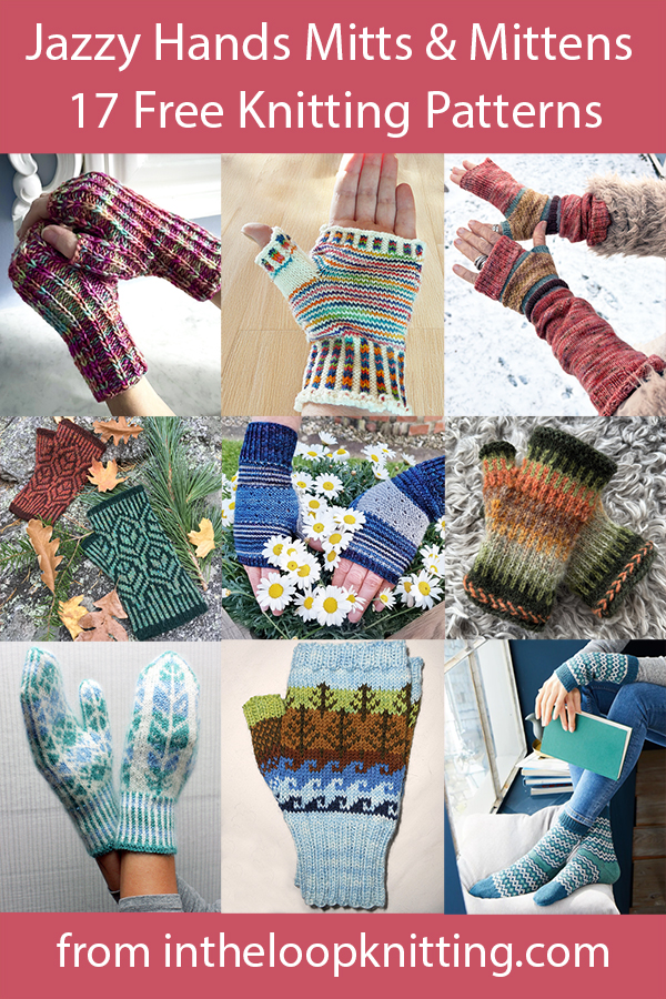Free knitting patterns for fingerless gloves and mitts with colorful designs including stash busters and designs for self-striping yarn. Most patterns are free.