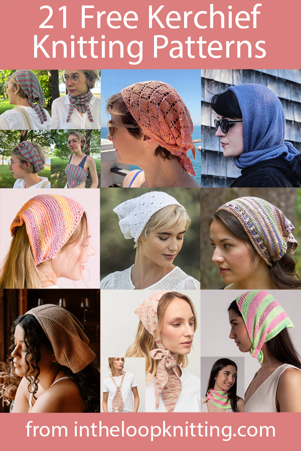 Kerchief Knitting Patterns. Knitting patterns for headwraps for easy head coverings on cool days or bad hair days. Some can also be worn as bandannas around the neck. Most patterns are free.