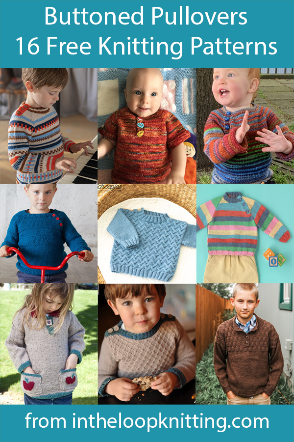 Free knitting Patterns for pullovers with buttons in child and baby sizes. Most patterns are free.