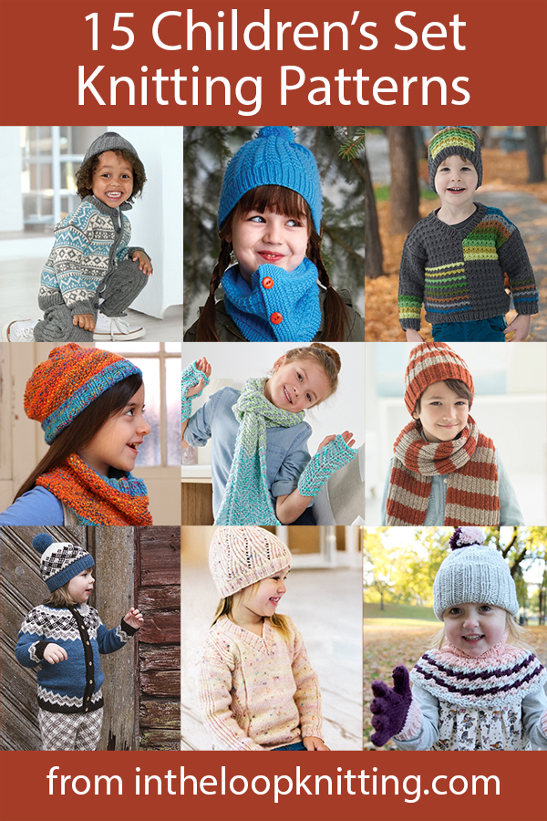 Free knitting patterns for matching hat, scarf, and sweaters in kid sizes. Most patterns are free.