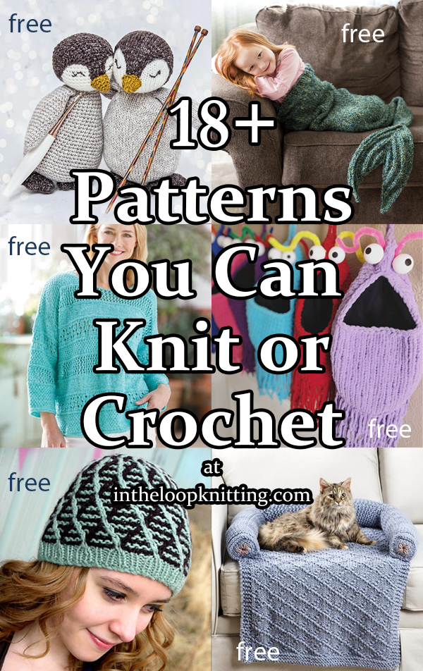 Patterns with knit and crochet versions. Many of the patterns are free.