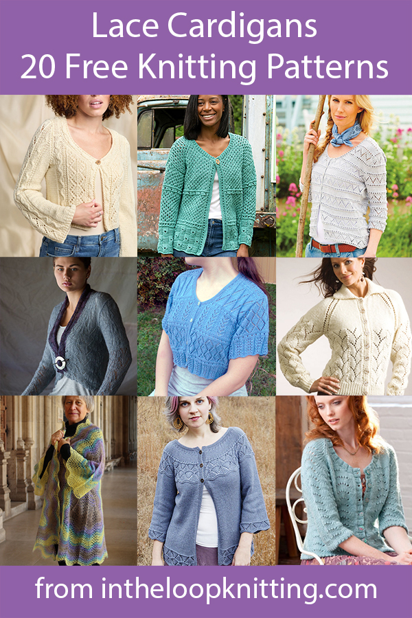 Lace Cardigan Knitting Patterns for cardigan sweaters with lace stitches. Most patterns are free.