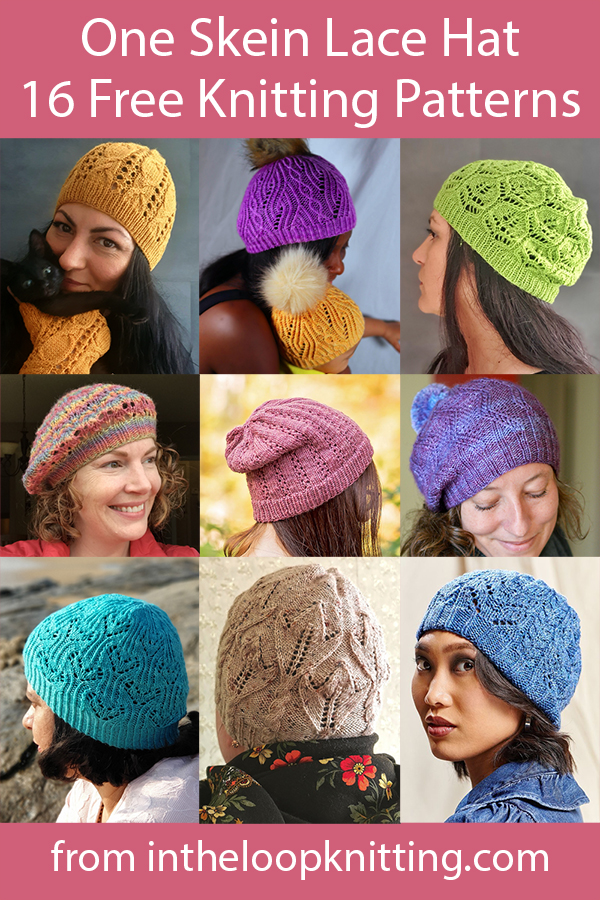 Free hat knitting patterns for beanies, slouchy hats, berets and more knit with lace designs and just one skein of the recommended yarn. Many of the patterns are free.
