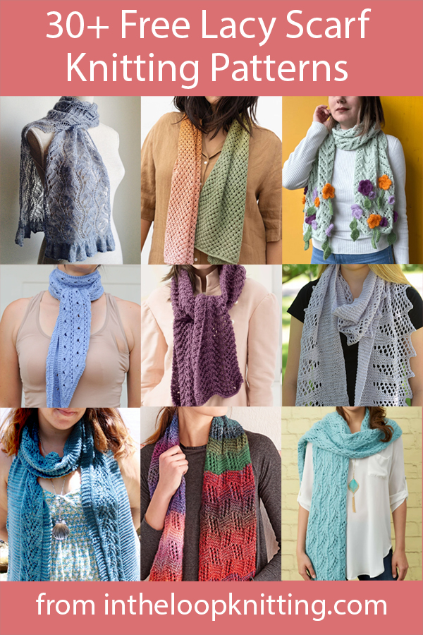 Lace Scarf Knitting Patterns. Knitting projects for scarves knit with lace stitches. Many of the patterns are free.