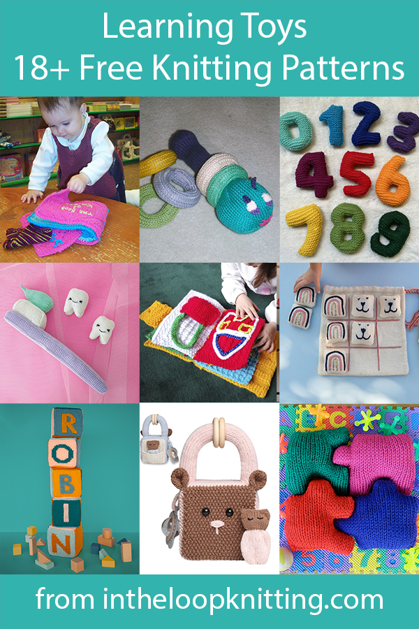 Knitting patterns to provide sensory and learning play for babies and children..