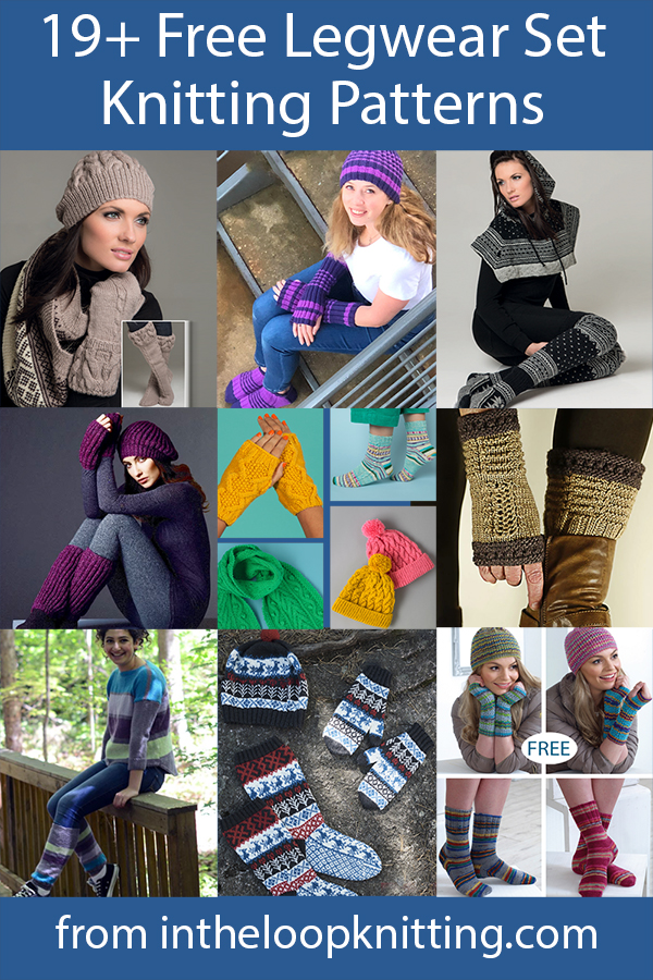 Free knitting patterns for legwarmers, socks, and other legwear with matching accessories like hats, scarfs, sweaters, and more.  Most patterns are free.