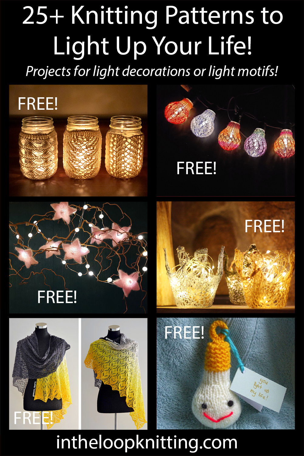 Light Knitting Patterns. Knitting projects inspired by light including candle cozies, fairy lights, flame motifs, and more.