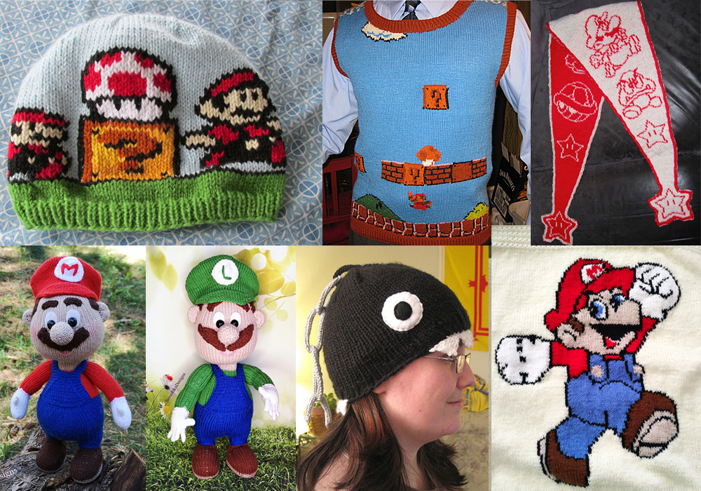 Knitting patterns inspired by Mario characters and games. Most patterns are free. 