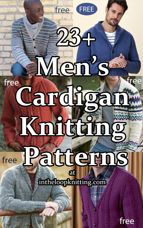 Men's Cardigan sweater knitting patterns suitable for men, though many can be knit for women as well. Most patterns are free.