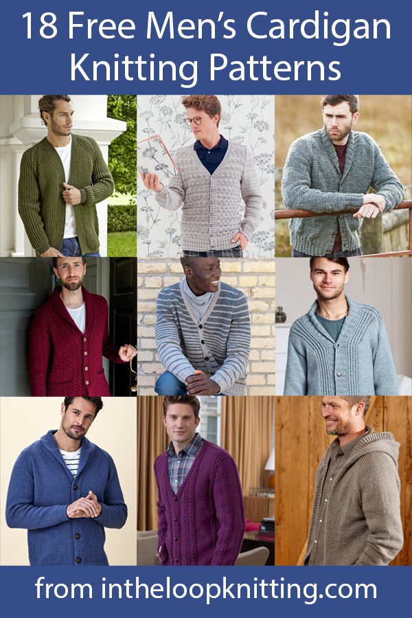 Men's Cardigan sweater knitting patterns suitable for men, though many can be knit for women as well. Most patterns are free.