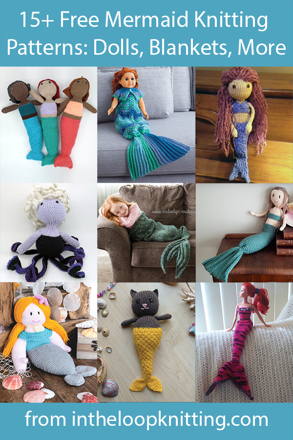 Free knitting patterns for mermaid inspired toys, blankets, doll clothes, and more. Most patterns are free.