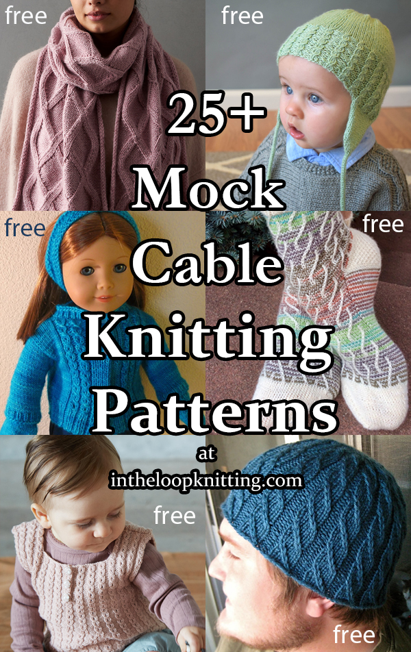 Mock Cable Free Knitting Patterns. No cable needle needed! Knitting patterns for using lace and texture stitches to get a cable look. Most patterns are free. 