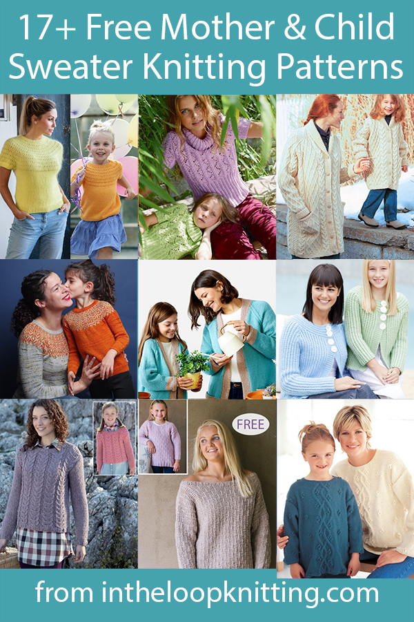 Family Seater Knitting Patterns for pullovers and cardigans in sizes for the whole family - baby through adult. Many of the patterns are free.