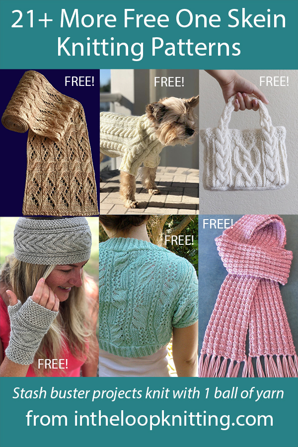 More One Skein Knitting Patterns. These one ball projects for scarves, hats, baby items, accessories, and more are perfect quick and portable projects that help you use up those extra balls of yarn in your stash.