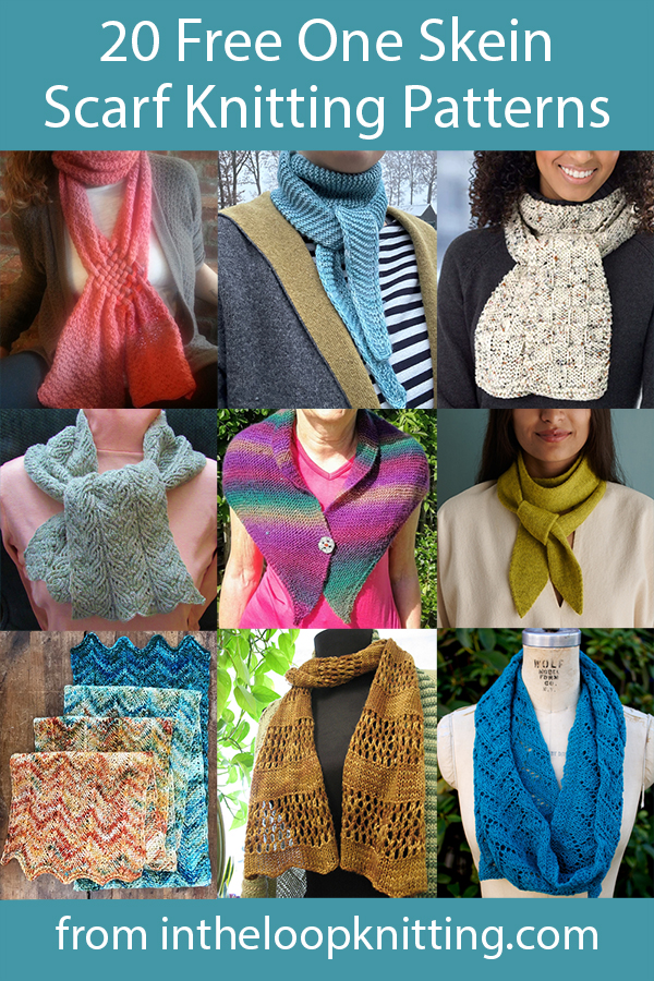 One Skein Scarf Knitting Patterns for scarves knit with one skein of the recommended yarn.. Most patterns are free.