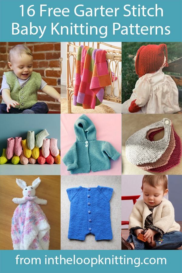 Garter Stitch Knitting patterns for baby sweaters, hats, booties, blankets, and more knit with garter stitch. Most patterns are free.