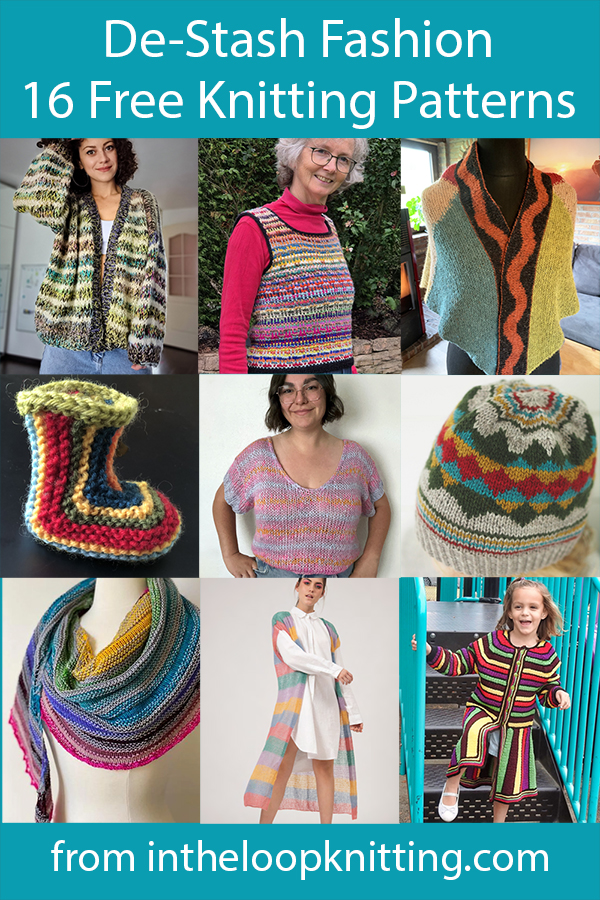 These women's cardigans, shawls, tees, children's clothes, and more are designed to use up leftover, stash, and scrap yarn. Most patterns are free.