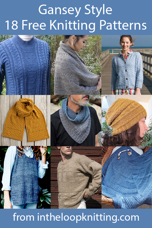 Free knitting patterns for sweaters, blankets, scarves, and shawls featuring guernsey inspired textures. Many of the patterns are free.