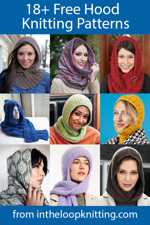 Free knitting patterns for hooded cowls, hooded scarves, balaclavas, and other hoods. Most patterns are free.