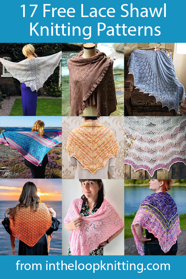 Free knitting patterns for shawls knit with lace.
