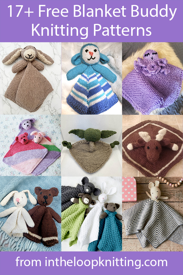 Free knitting patterns for lovey blanket buddy toys.