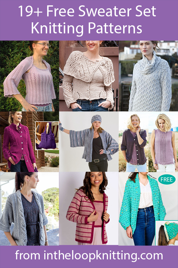 Free twin set and sweater set knitting patterns with matching tops, hats, cowls, mitts, and more. Updated 8/7/23