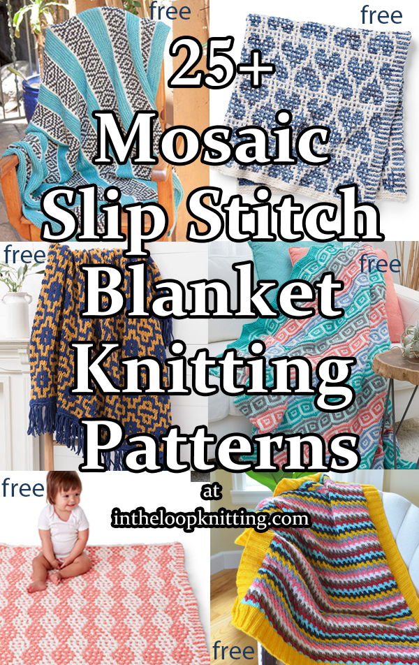 Knitting Patterns in for Mosaic Blankets. Knitting patterns for baby blankets and afghans knit with easy slip stitch mosaic colorwork. Many of the patterns are free.