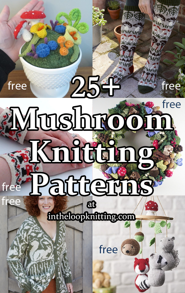 Mushroom Knitting patterns that feature mushroom, toadstool, and other fungus motifs. Most patterns are free.
