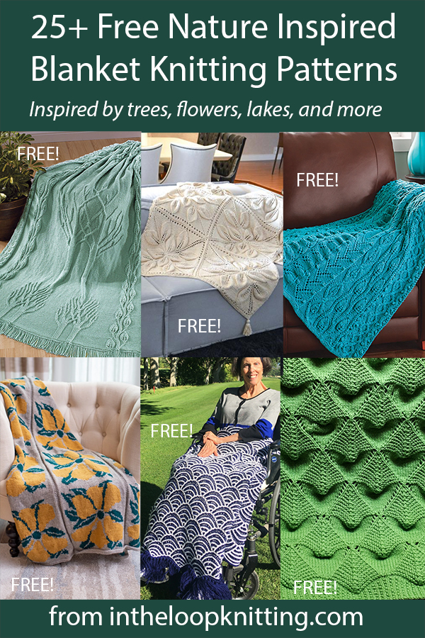 Nature Blanket Knitting Patterns for baby blankets and throws inspired by trees, leaves, flowers, lakes, and other nature motifs. Most patterns are free.