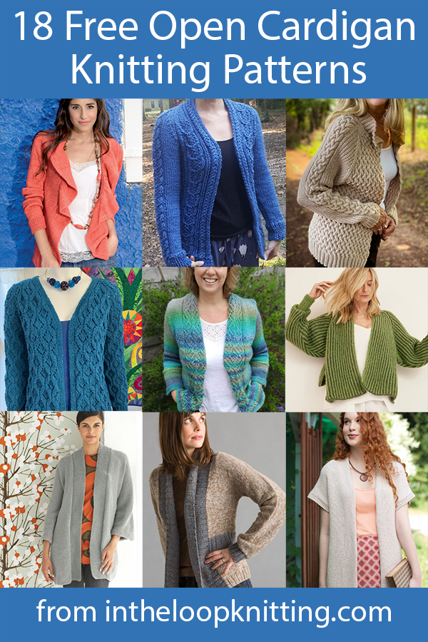 Free knitting patterns for easy cardigans with no buttons. Most without any picking up of stitches.