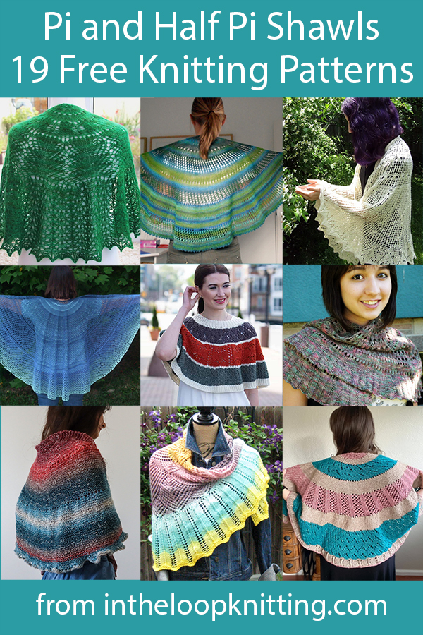 Free knitting patterns for shawls knit with the simple pi method of increasing invented by Elizabeth Zimmermann.