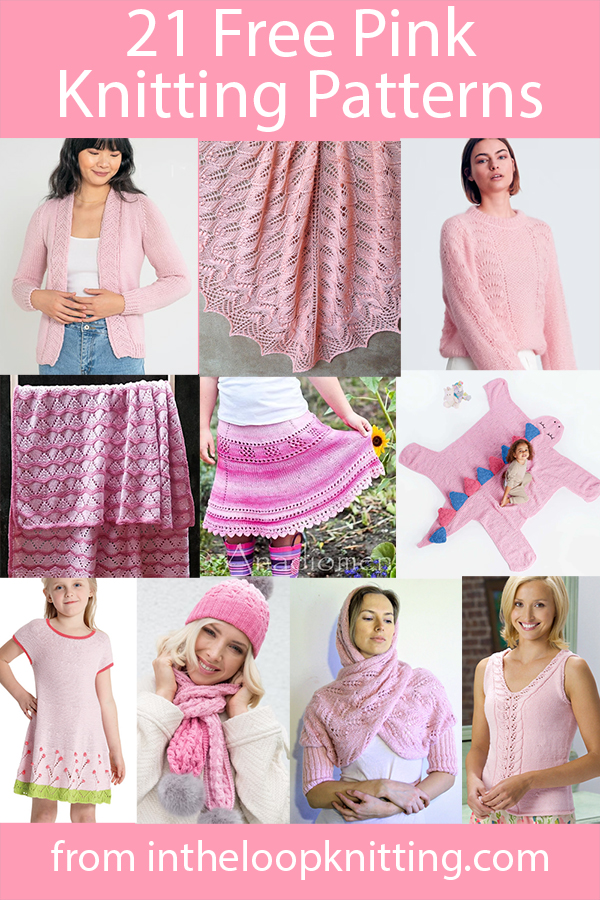 Free knitting patterns for clothes, blankets, accessories knit with pink yarn.