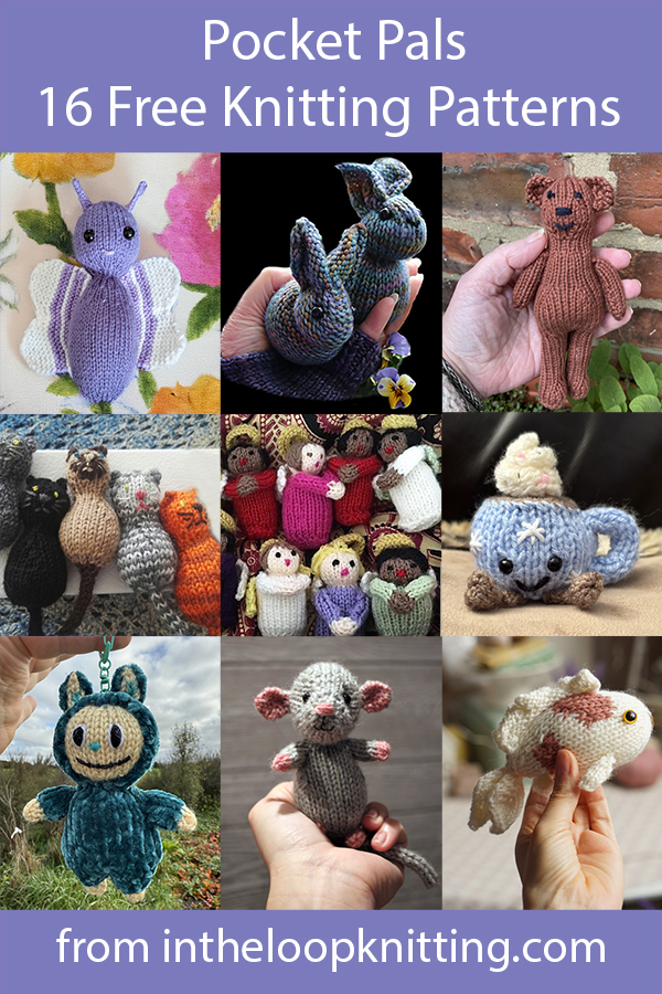 Pocket Pal Knitting Patterns. These stashbuster toy softies are designed to use up leftover yarn.