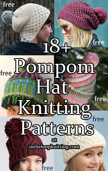 Pom Pom Hats Knitting Patterns. 
These hat knitting patterns have something in common – whether slouchy or beanie, cable or garter stitch, they are topped off with pompoms also known as bobbles.  Most patterns are free.