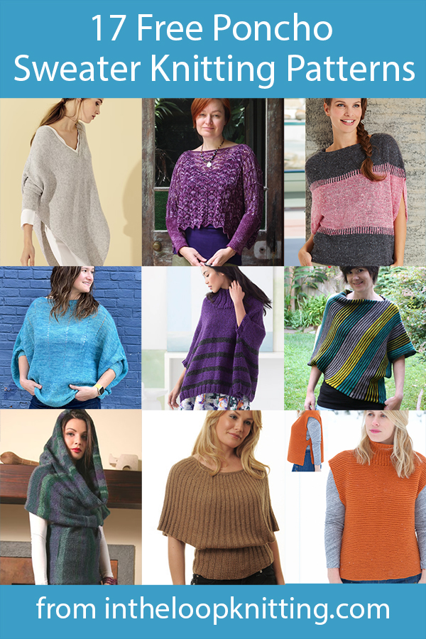 Free slipover knitting patterns that have the easy fit of a poncho but with the convenient sleeves and details of sweaters. Most patterns are free. 